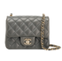 Mini Square Classic Flap Bag, &pound;3,500, Handbags, Grey, Lambskin Leather, Front view